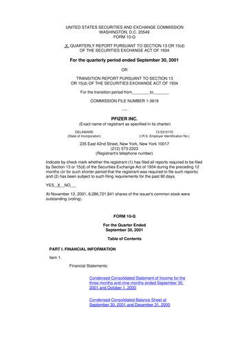 Miniature Pfizer 10-Q Rapport trimestriel  