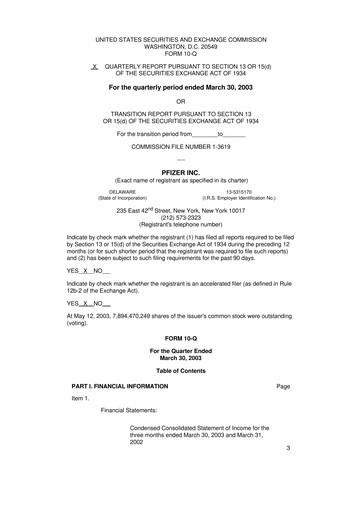 Thumbnail Pfizer 10-Q Quarterly Report FY 