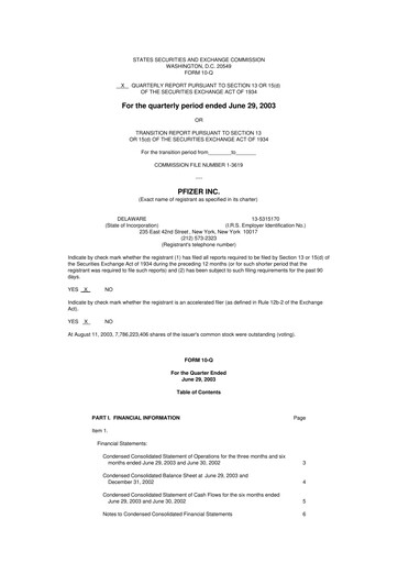 Thumbnail Pfizer 10-Q Quarterly Report FY 