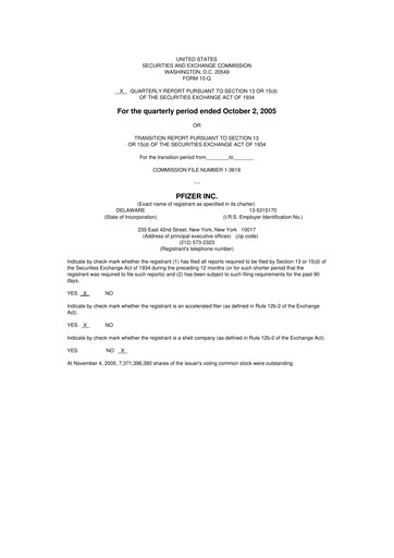 Miniature Pfizer 10-Q Rapport trimestriel  