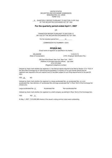 Miniature Pfizer 10-Q Rapport trimestriel  