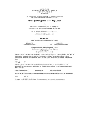 Miniature Pfizer 10-Q Rapport trimestriel  