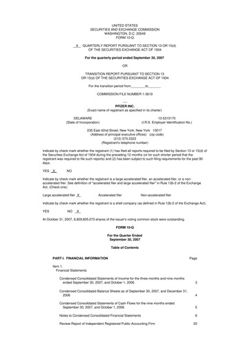 Miniature Pfizer 10-Q Rapport trimestriel  