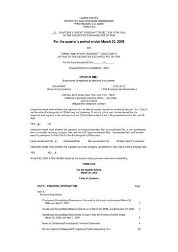 Miniature Pfizer 10-Q Rapport trimestriel  