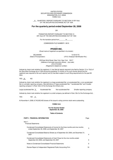 Miniature Pfizer 10-Q Rapport trimestriel  