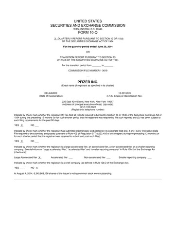 Thumbnail Pfizer 10-Q Quarterly Report FY2014 