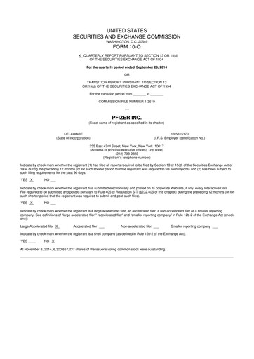 Thumbnail Pfizer 10-Q Quarterly Report FY2014 