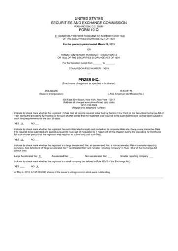 Thumbnail Pfizer 10-Q Quarterly Report FY2015 