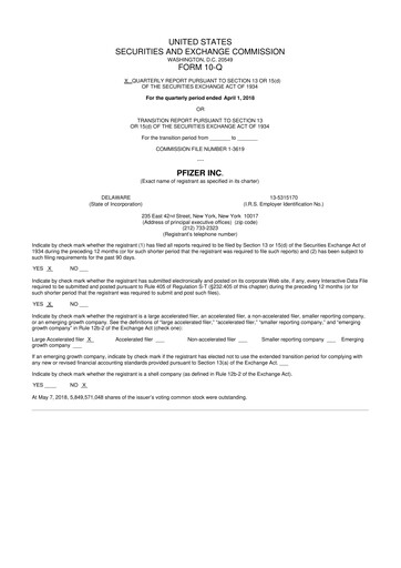 Thumbnail Pfizer 10-Q Quarterly Report FY2018 