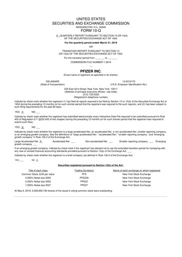 Thumbnail Pfizer 10-Q Quarterly Report FY2019 