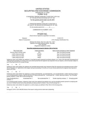 Thumbnail Pfizer 10-Q Quarterly Report FY2019 