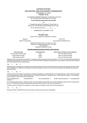 Thumbnail Pfizer 10-Q Quarterly Report FY2020 