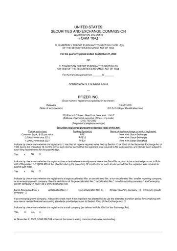 Thumbnail Pfizer 10-Q Quarterly Report FY2020 