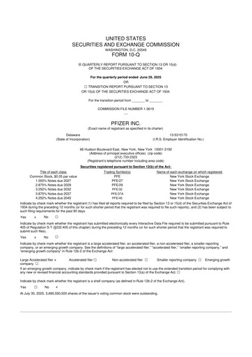 Thumbnail Pfizer 10-Q Quarterly Report FY2025 