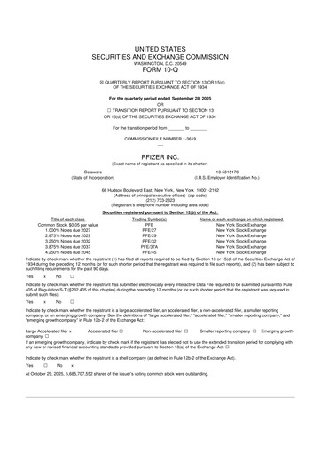 Thumbnail Pfizer 10-Q Quarterly Report FY2025 