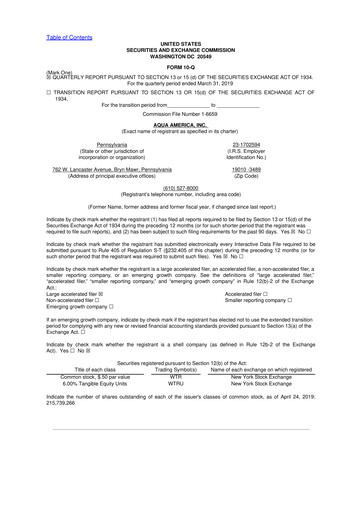 Thumbnail Essential Utilities
 10-Q Quarterly Report FY2019 