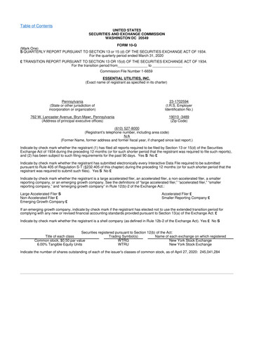 Thumbnail Essential Utilities
 10-Q Quarterly Report FY2020 