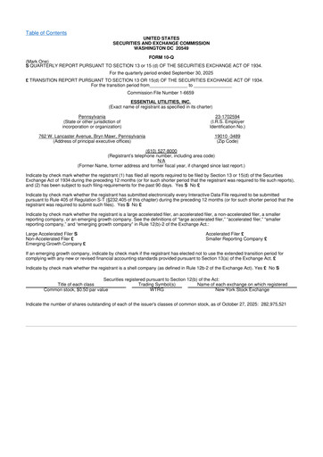 Thumbnail Essential Utilities
 10-Q Quarterly Report FY2025 