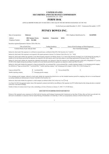 Thumbnail Pitney Bowes 10-K Annual Report 2019