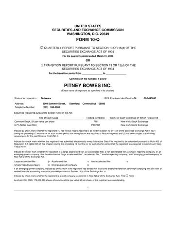 Thumbnail Pitney Bowes 10-Q Quarterly Report FY2020 
