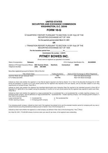 Thumbnail Pitney Bowes 10-Q Quarterly Report FY2021 