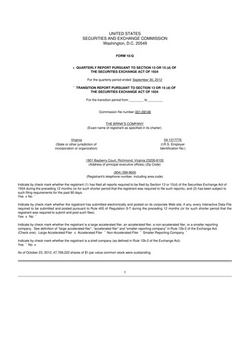 Thumbnail Brink's
 10-Q Quarterly Report FY2012 