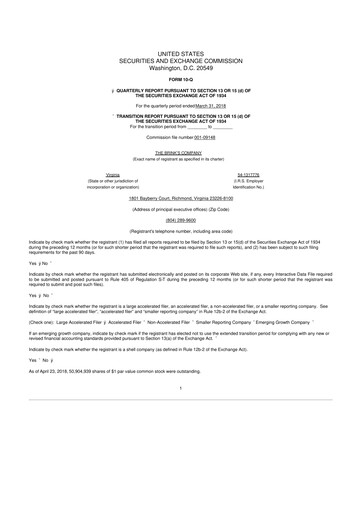 Thumbnail Brink's
 10-Q Quarterly Report FY2018 