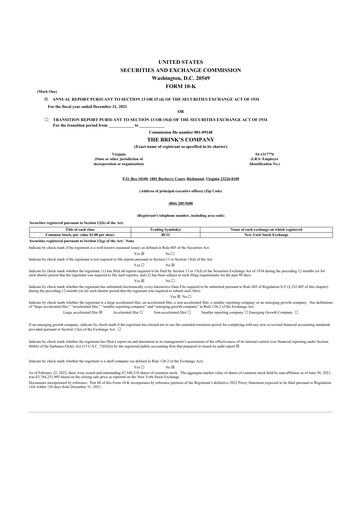 Thumbnail Brink's
 10-K Annual Report 2021