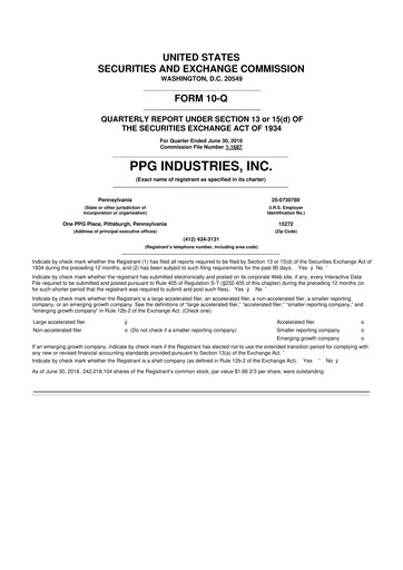 Thumbnail PPG Industries
 10-Q Quarterly Report FY2018 