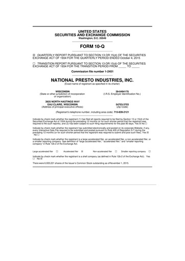 Thumbnail National Presto Industries
 10-Q Quarterly Report FY2015 