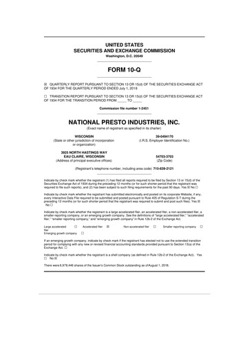 Thumbnail National Presto Industries
 10-Q Quarterly Report FY2018 