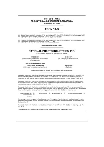Thumbnail National Presto Industries
 10-Q Quarterly Report FY2018 