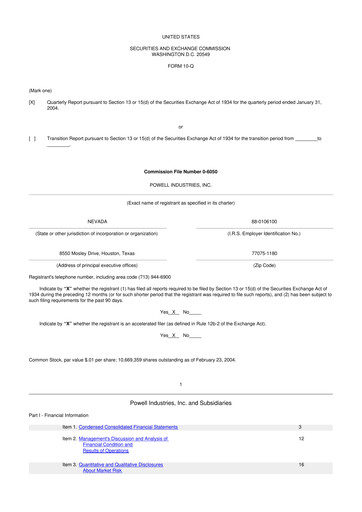 Miniature Powell Industries 10-Q Rapport trimestriel  