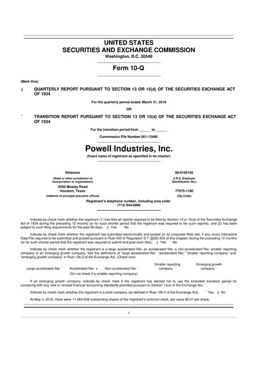 Miniature Powell Industries 10-Q Rapport trimestriel 2018 
