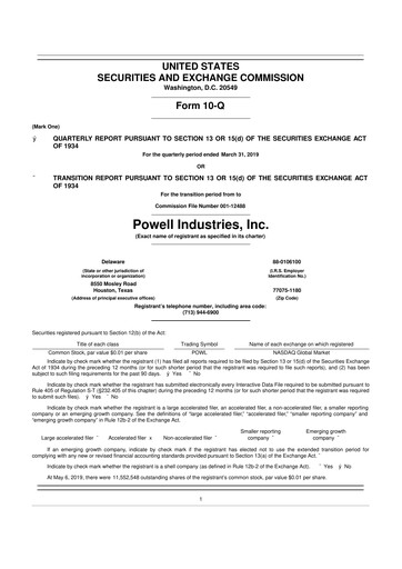 Miniature Powell Industries 10-Q Rapport trimestriel 2019 