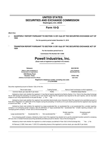 Miniature Powell Industries 10-Q Rapport trimestriel 2020 