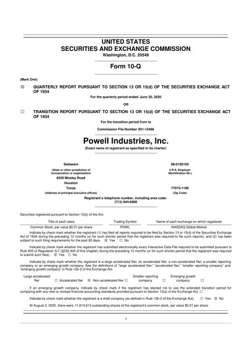 Miniature Powell Industries 10-Q Rapport trimestriel 2020 