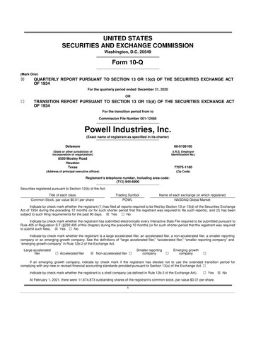 Miniature Powell Industries 10-Q Rapport trimestriel 2021 
