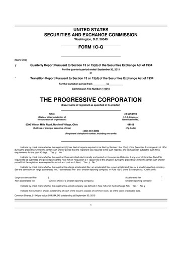 Thumbnail Progressive 10-Q Quarterly Report FY2015 