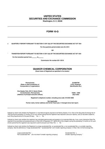 Thumbnail Quaker Houghton 10-Q Quarterly Report FY2012 