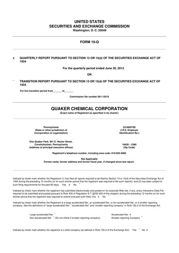 Thumbnail Quaker Houghton 10-Q Quarterly Report FY2013 