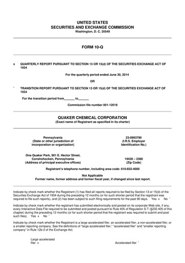Thumbnail Quaker Houghton 10-Q Quarterly Report FY2014 