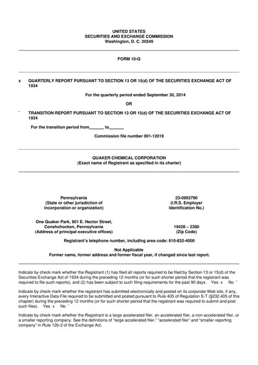 Thumbnail Quaker Houghton 10-Q Quarterly Report FY2014 