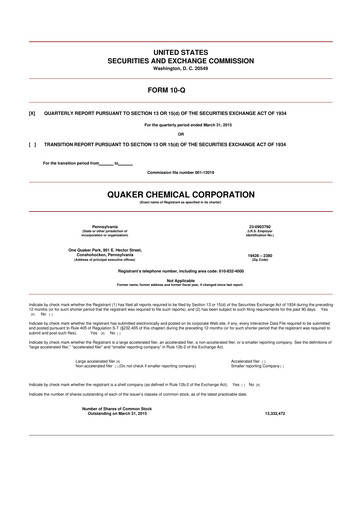 Thumbnail Quaker Houghton 10-Q Quarterly Report FY2015 