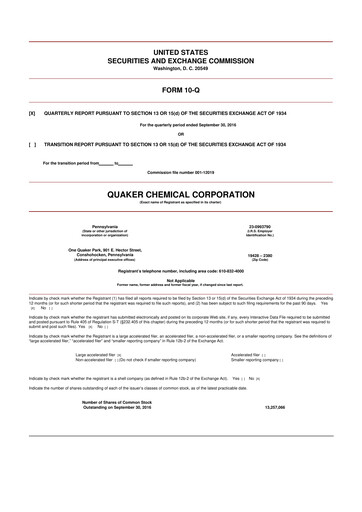 Thumbnail Quaker Houghton 10-Q Quarterly Report FY2016 