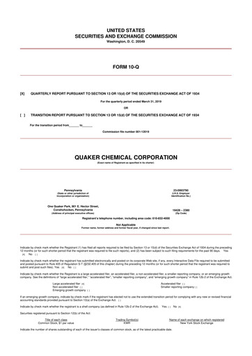 Thumbnail Quaker Houghton 10-Q Quarterly Report FY2019 