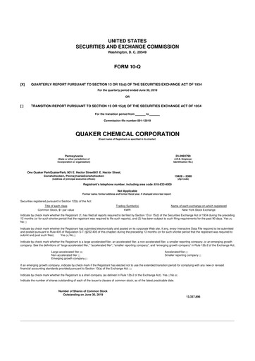 Thumbnail Quaker Houghton 10-Q Quarterly Report FY2019 