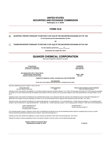 Thumbnail Quaker Houghton 10-Q Quarterly Report FY2019 