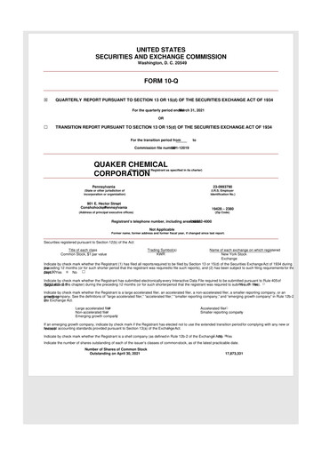 Thumbnail Quaker Houghton 10-Q Quarterly Report FY2021 