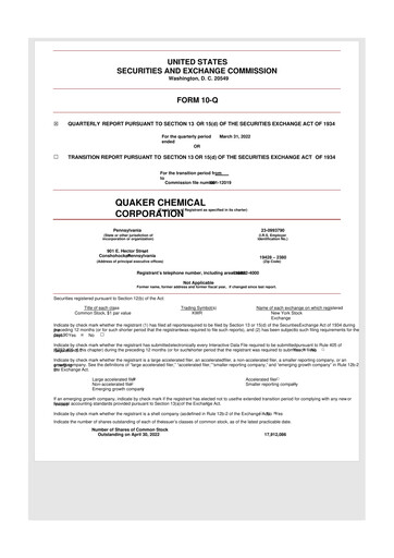 Thumbnail Quaker Houghton 10-Q Quarterly Report FY2022 